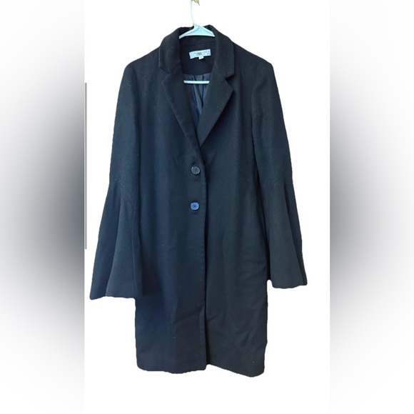 Derek Lam Black Bell Flare Sleeve 100% Wool Pea Coat Jacket Size Italy 40 US 4 - Picture 4 of 9